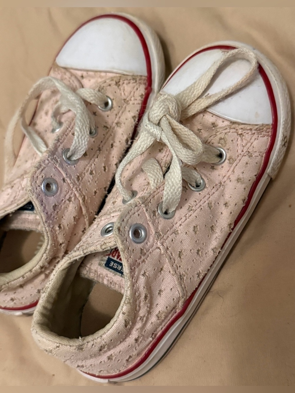 Converse Kids Light Pink Canvas Lace-Up Sneakers with White Toe